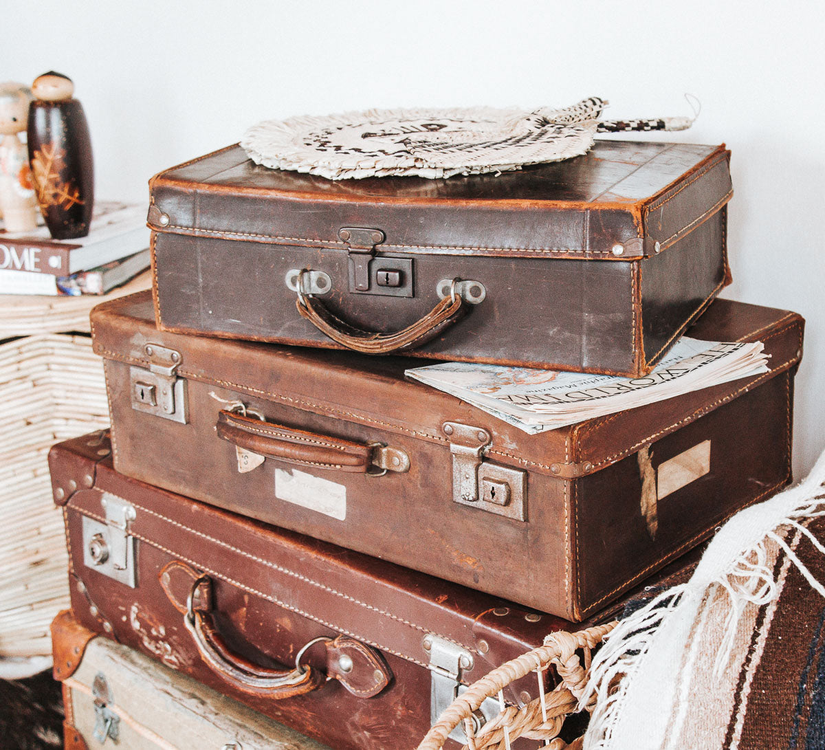 vintage boho leather retro suitcase