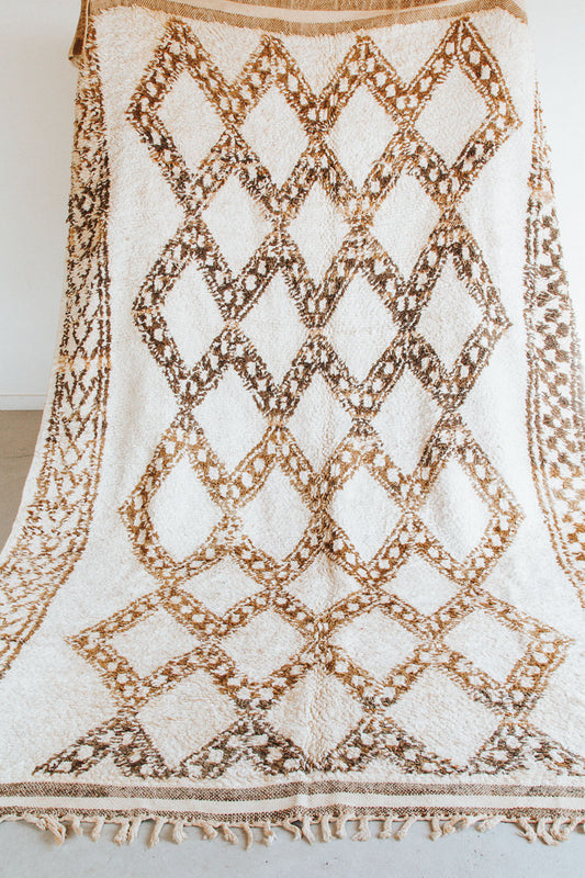 vintage boho beni ourain wool moroccan rug cream with soft brown diamond pattern