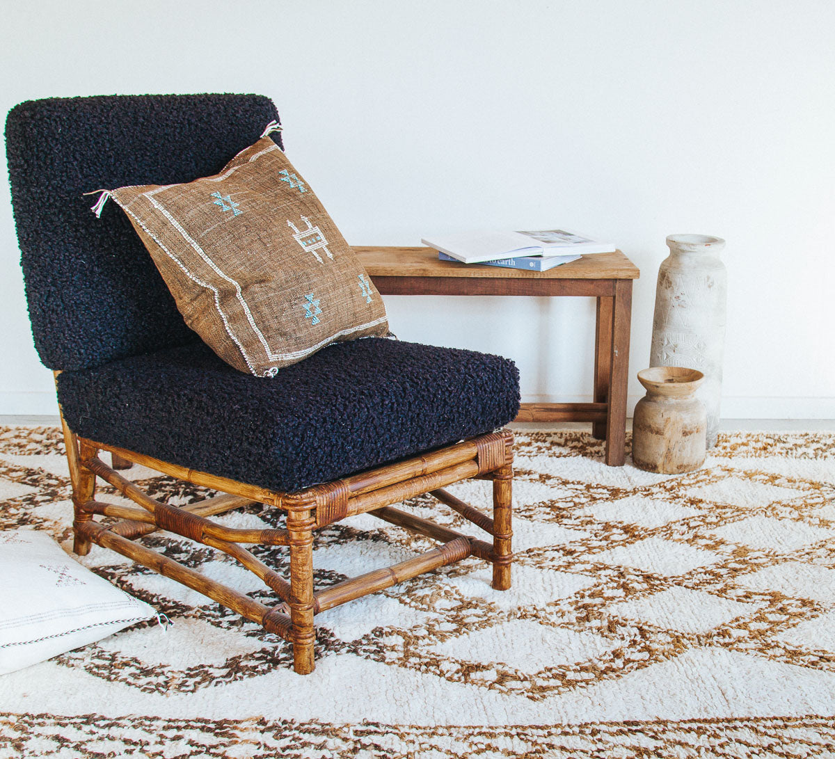 vintage boho beni ourain wool moroccan rug cream with soft brown diamond pattern