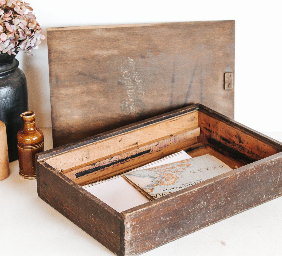 vintage boho wooden simplex duplicator storage box