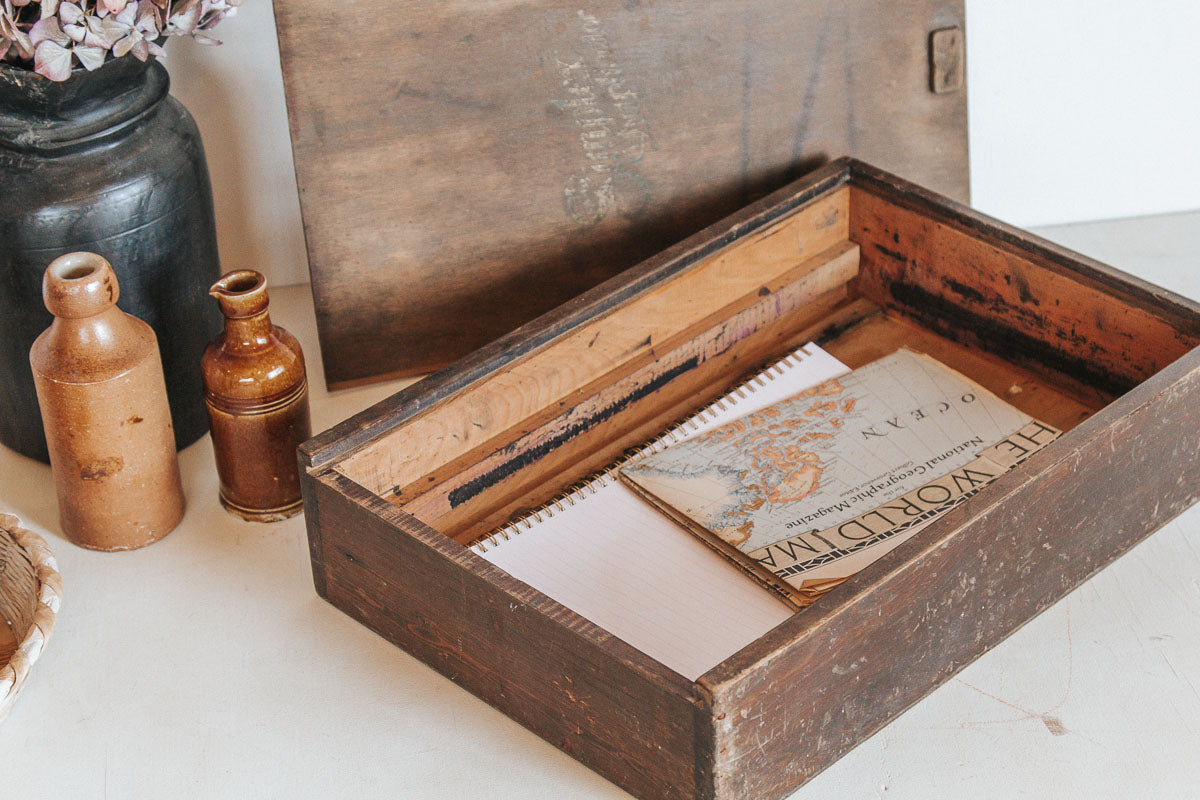 vintage boho wooden simplex duplicator storage box