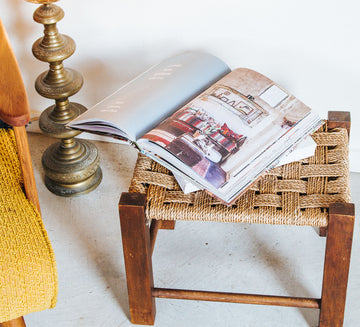 vintage boho moroccan seagrass wooden stool side table