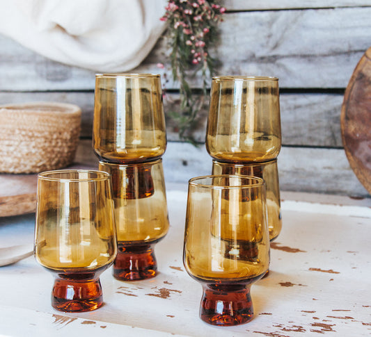 vintage boho retro nz kaaru amber gold glass tumblers