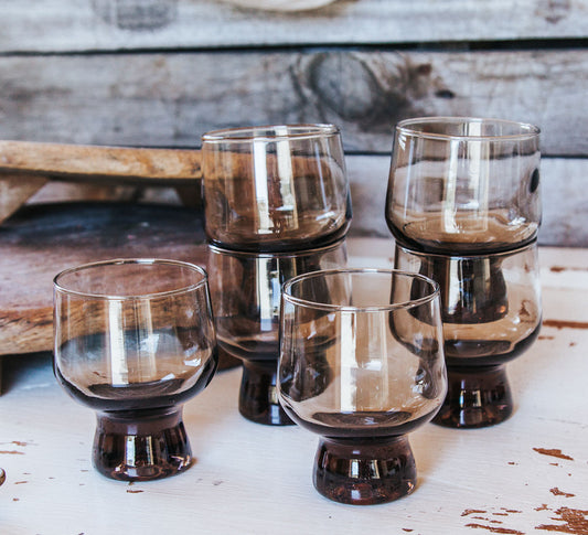 vintage boho retro kaaru smoked smoky grey glass tumblers
