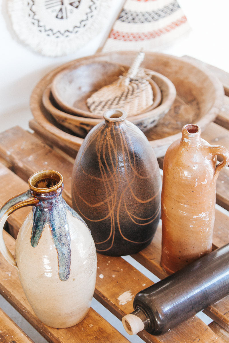 vintage boho stone crock bottle