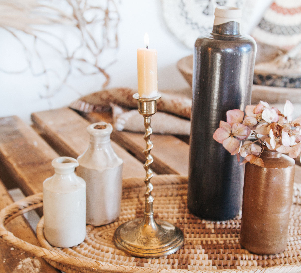 vintage boho stone crock bottle