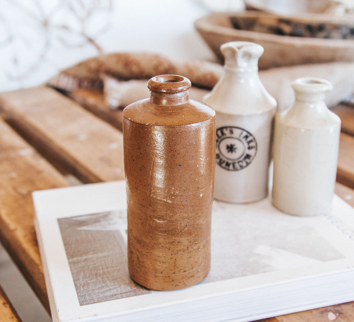 vintage boho stone crock bottle