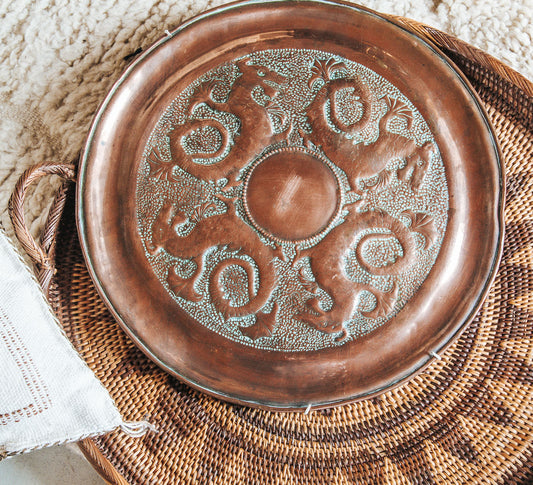 vintage boho asian middle eastern copper plate wall hanging tray
