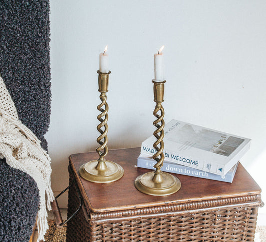 vintage bohemian brass twisted candle holders