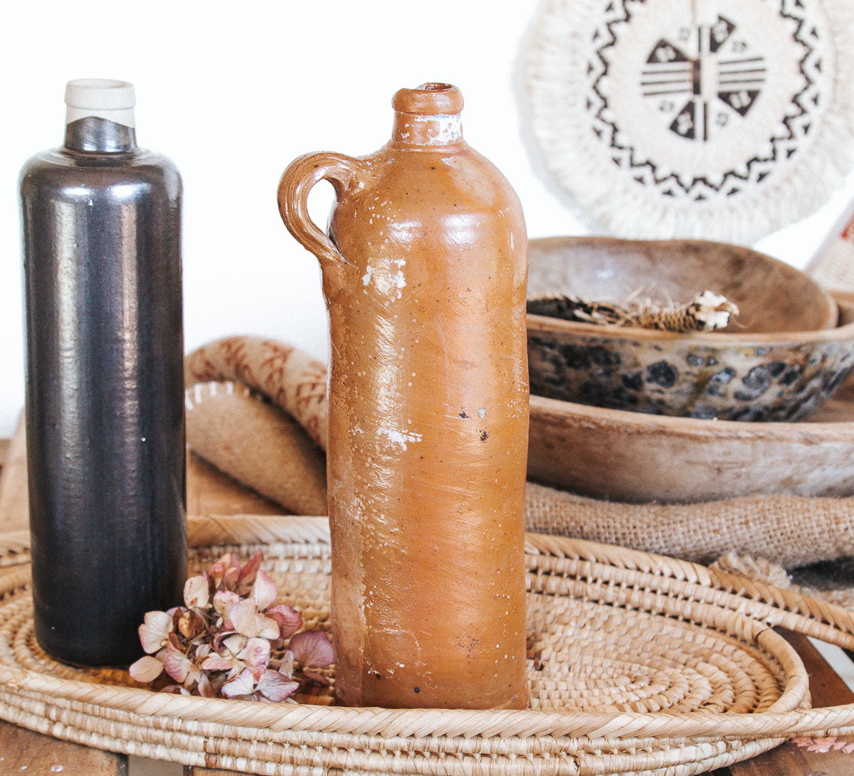 vintage boho stone crock bottle