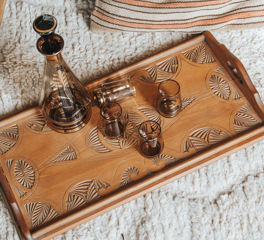 vintage boho frisian carved wooden serving tray