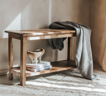 vintage reclaimed rustic wooden console table bench seat in designer style