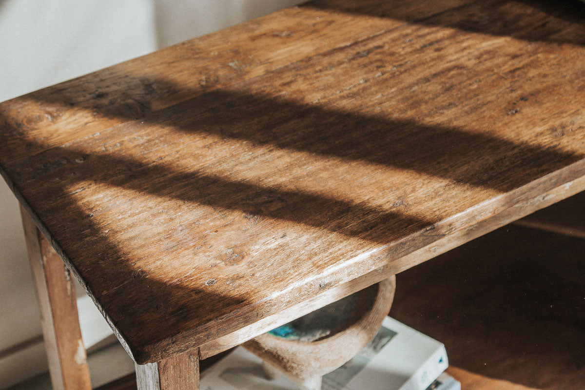 vintage reclaimed rustic wooden console table bench seat in designer style