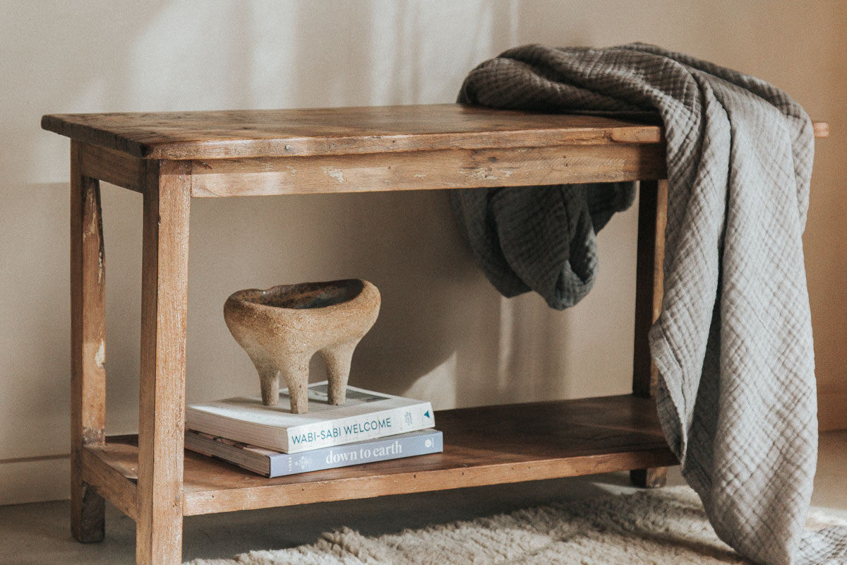 vintage reclaimed rustic wooden console table bench seat in designer style