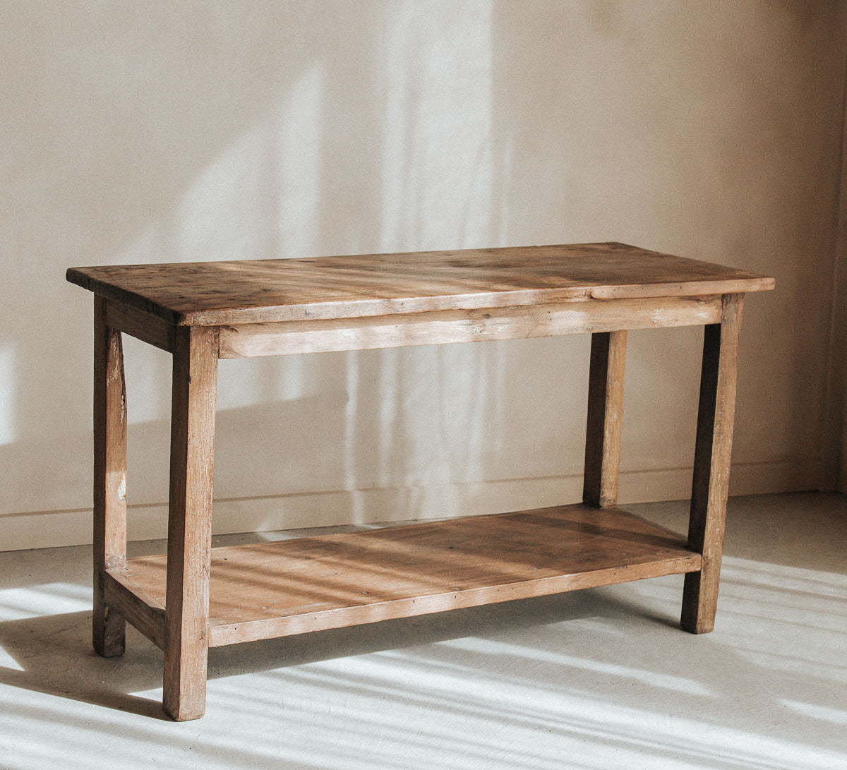 vintage reclaimed rustic wooden console table bench seat in designer style