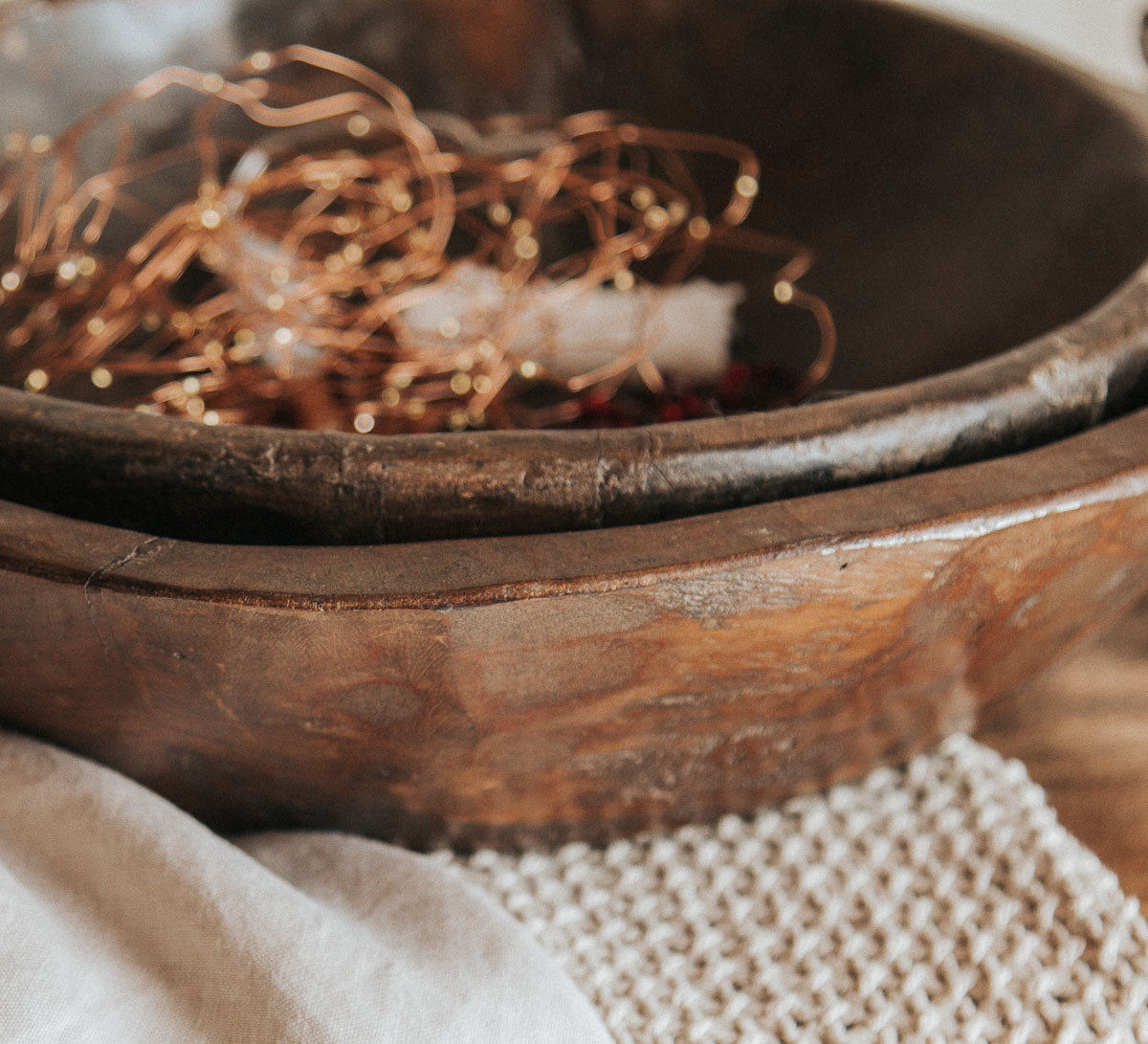 vintage bohemian interior stylist designer reclaimed wood wooden bowl in dark brown