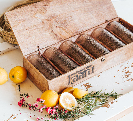 vintage nz kaaru snowdrift glasses tumblers in wooden box