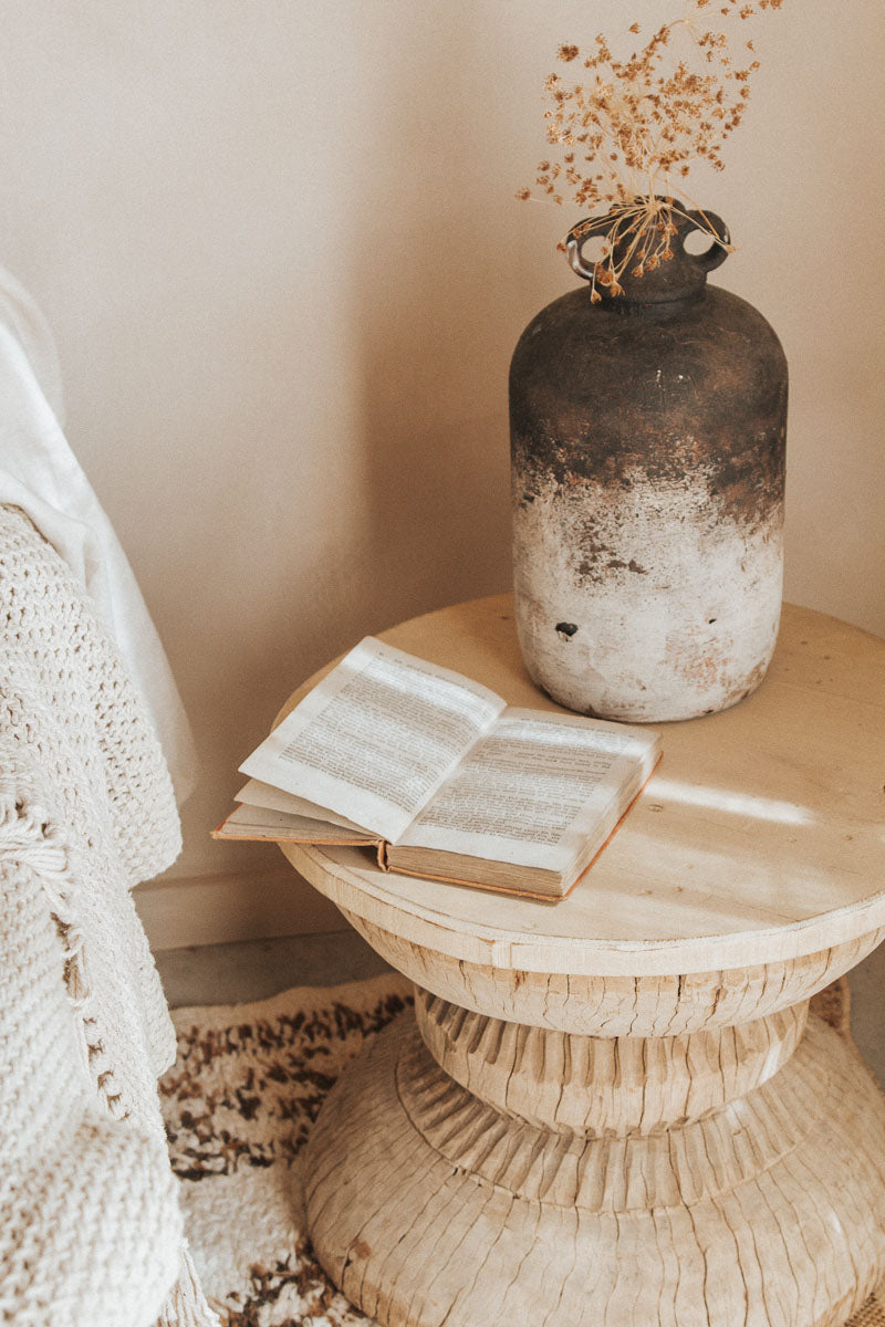 vintage reclaimed wood interior stylist designer okhli wooden handcarved side table