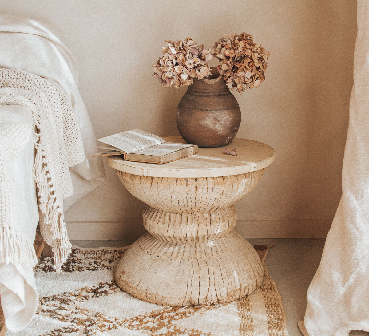 vintage reclaimed wood interior stylist designer okhli wooden handcarved side table