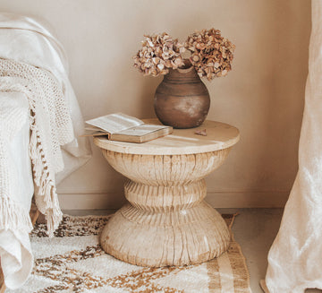 vintage reclaimed wood interior stylist designer okhli wooden handcarved side table