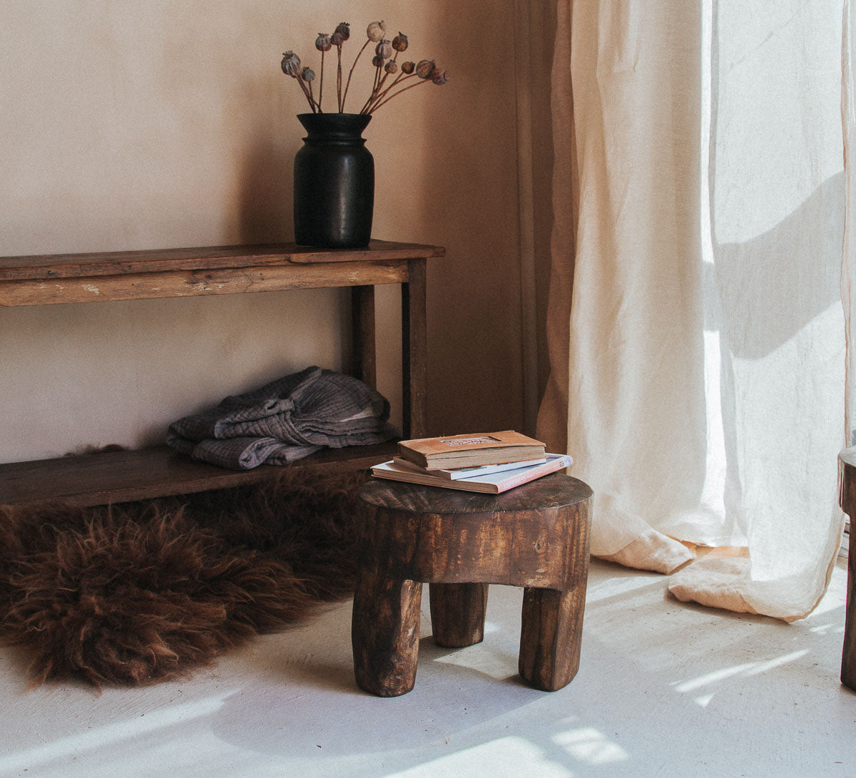 antique rustic reclaimed handcarved wooden designer naga stool