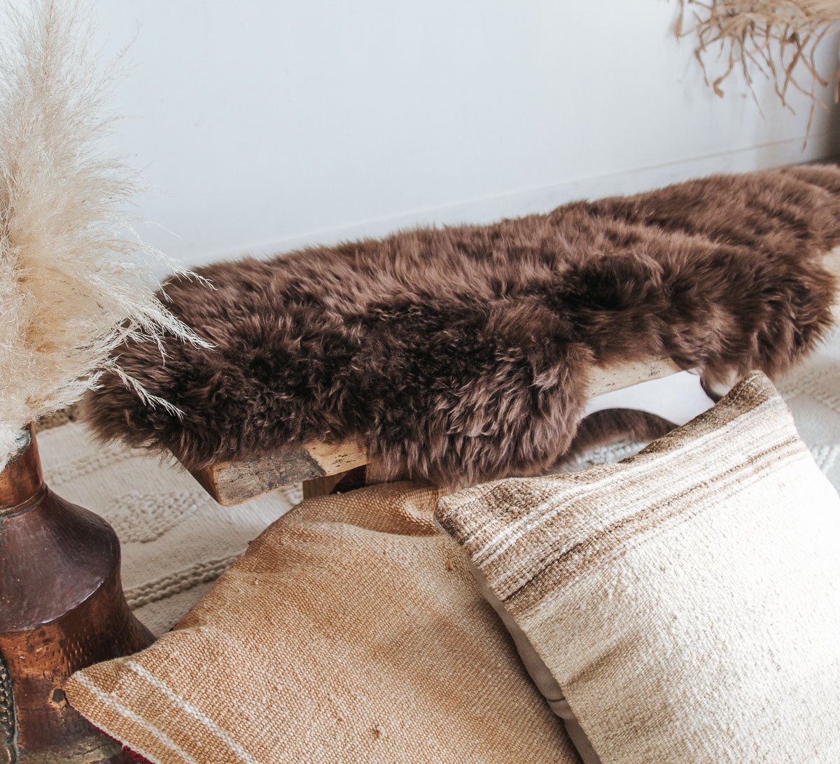 premium luxury boho nz longwool cocoa brown sheepskin rug throw blanket wilson dorset