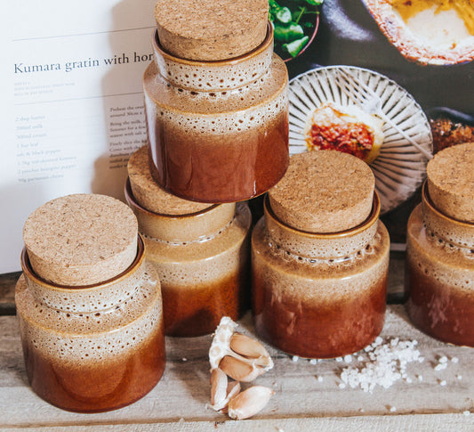 vintage boho nz temuka pottery spice storage jars with cork