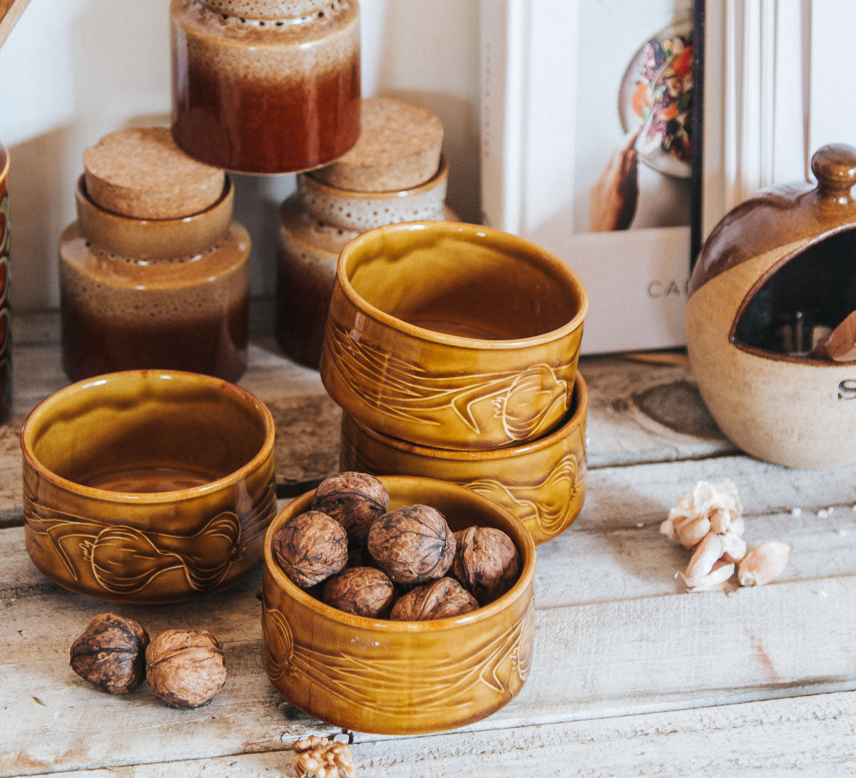 vintage boho retro nz crown lynn honeygold soup bowls