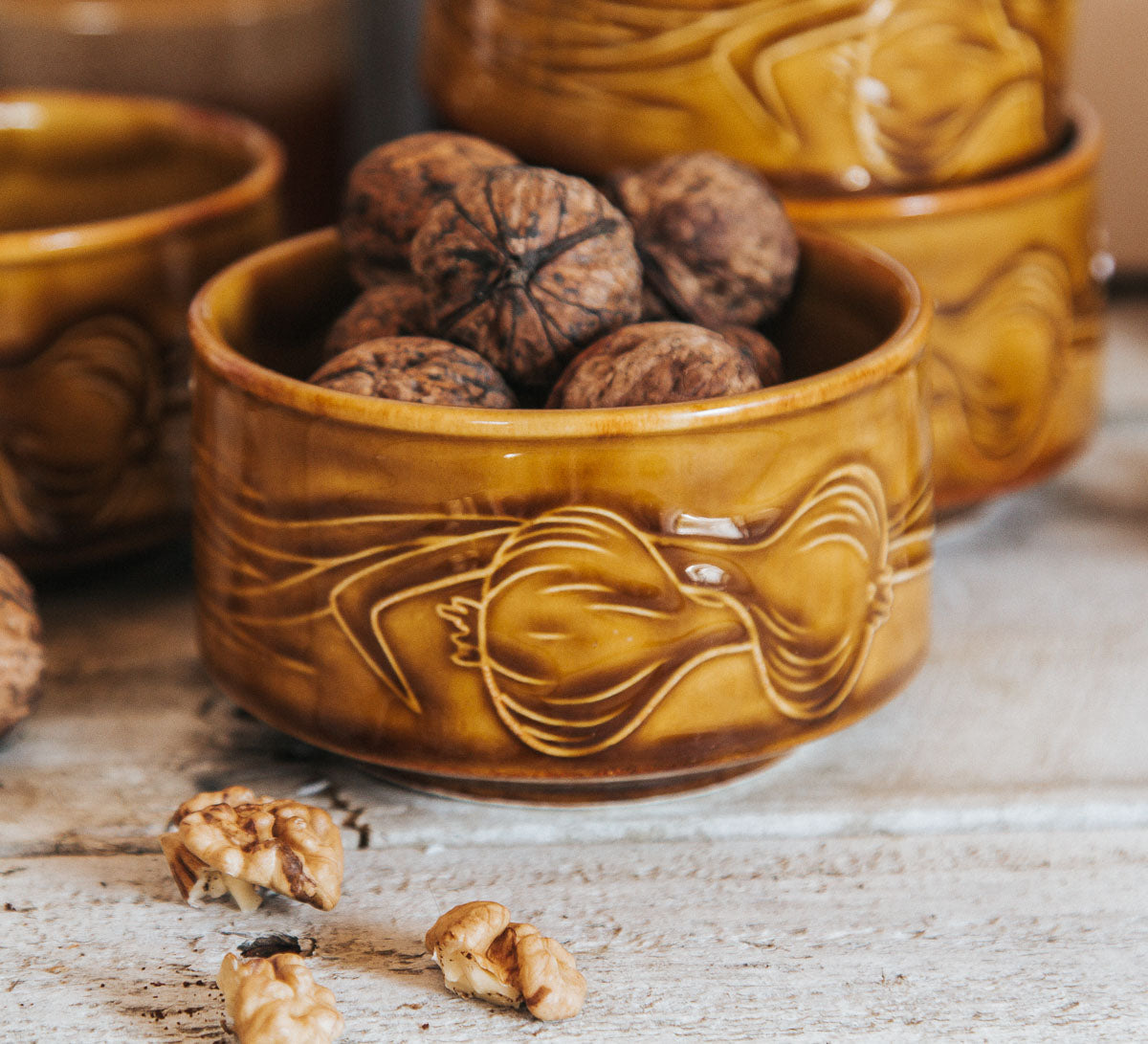 vintage boho retro nz crown lynn honeygold soup bowls