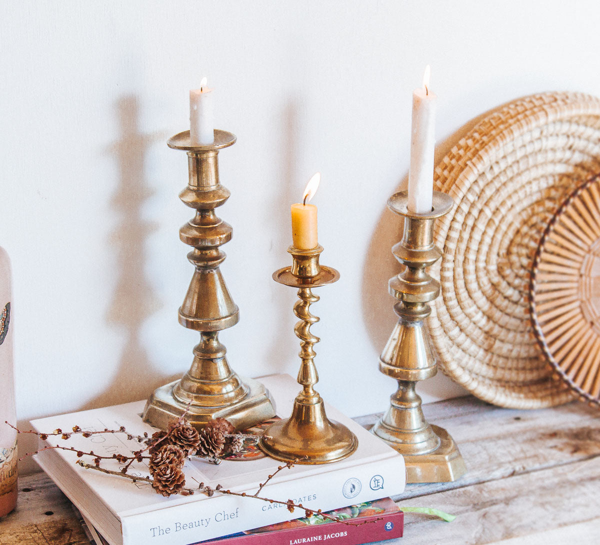 vintage boho brass candle holders