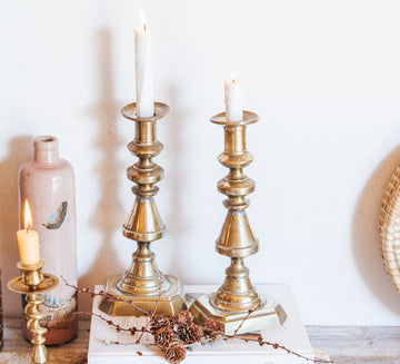 vintage boho brass candle holders