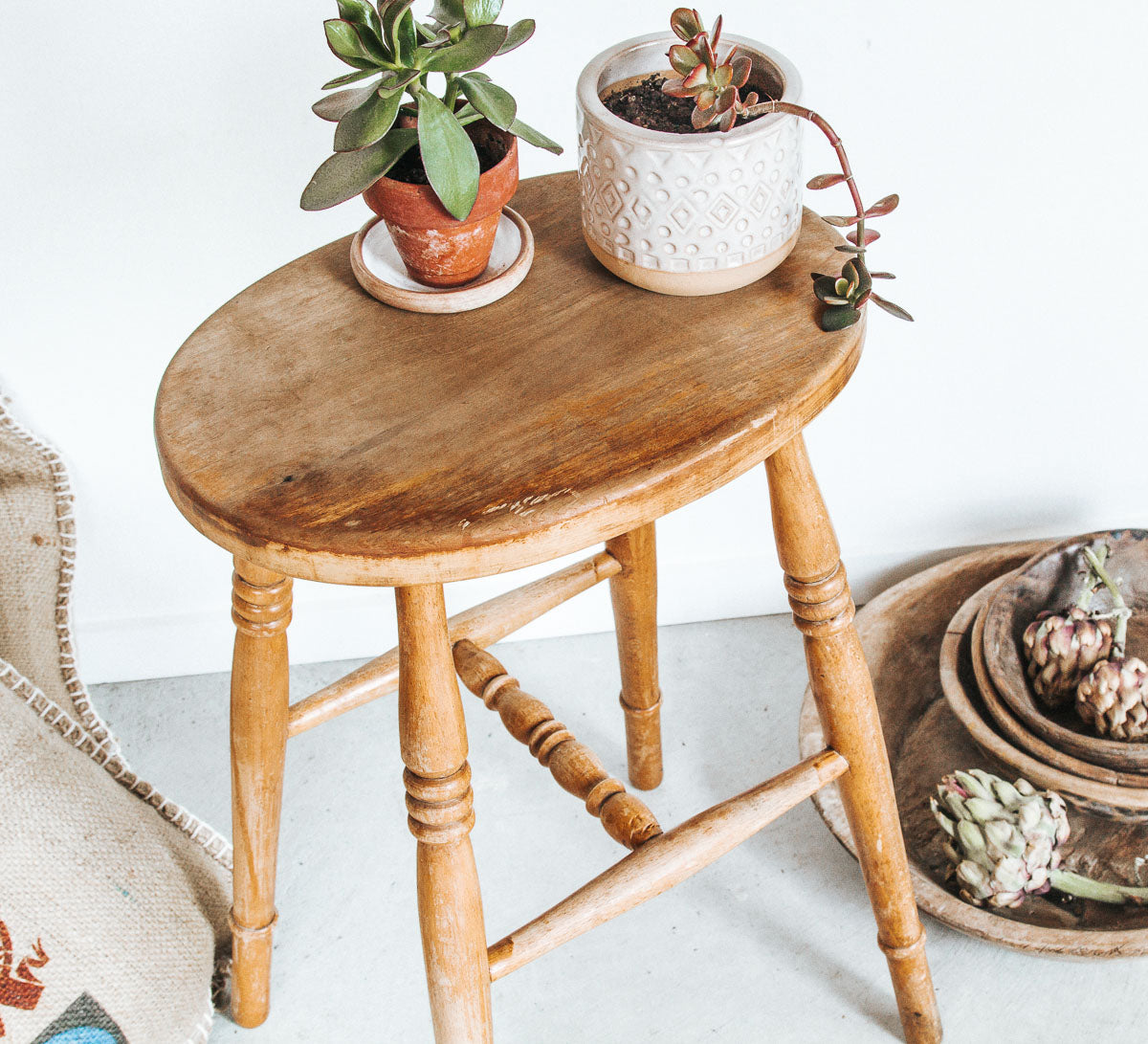 vintage boho wooden rustic bar stool