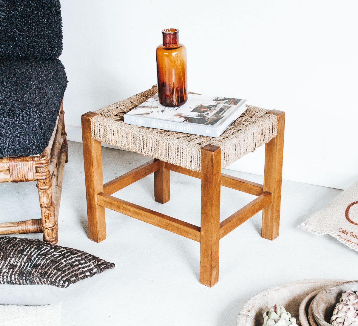 vintage boho seagrass stool