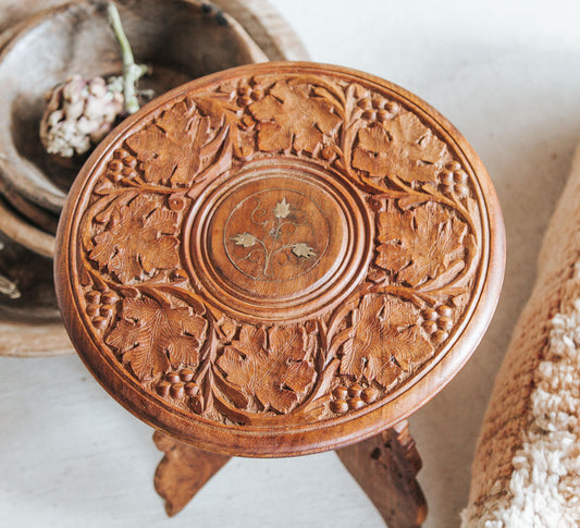 vintage boho hand carved mini side table made in india