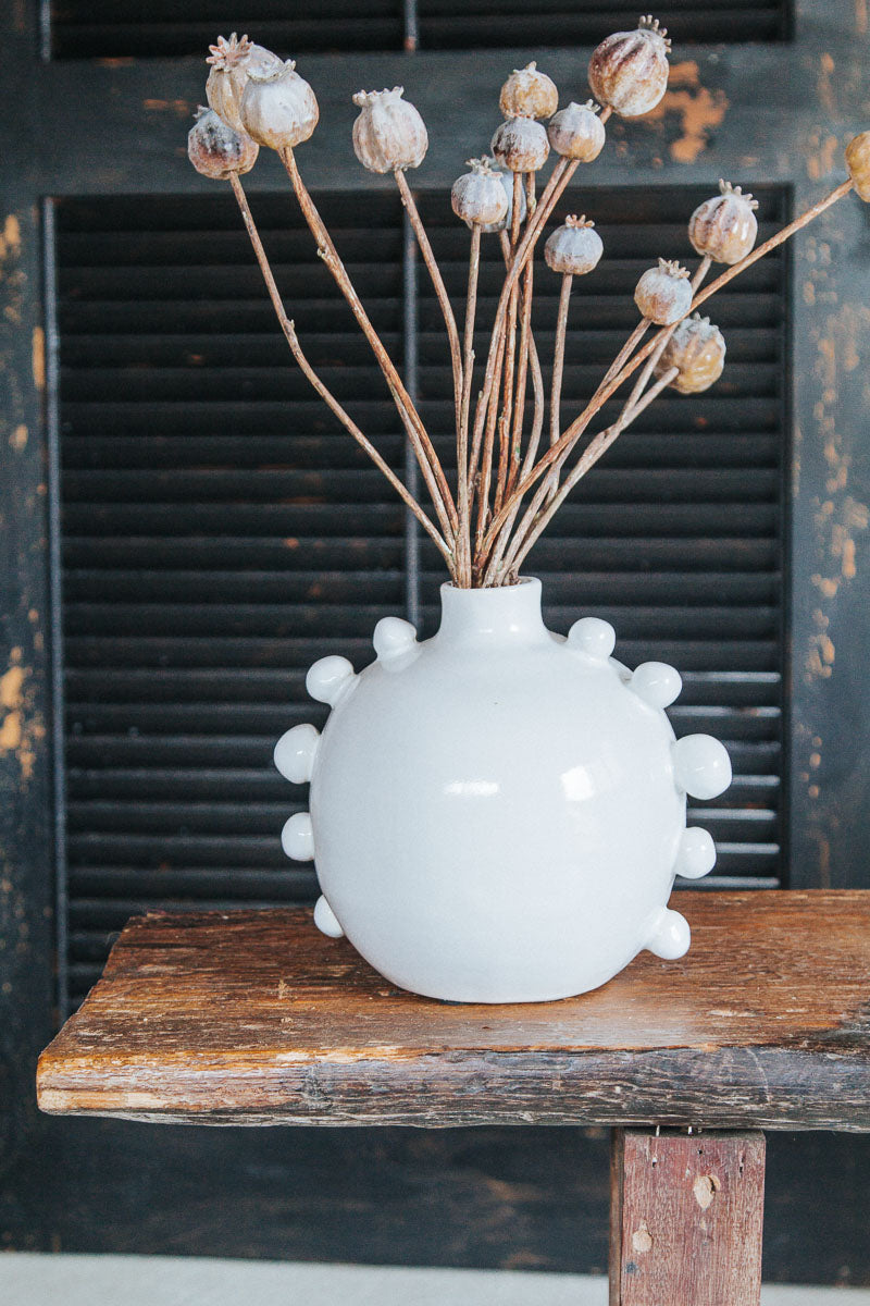 ceramic white scandi boho vase with bobbles