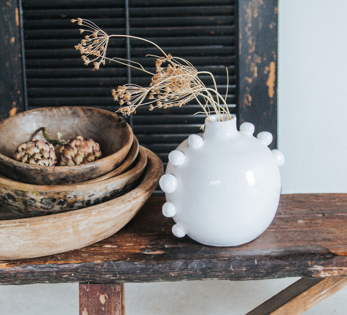 ceramic white scandi boho vase with bobbles