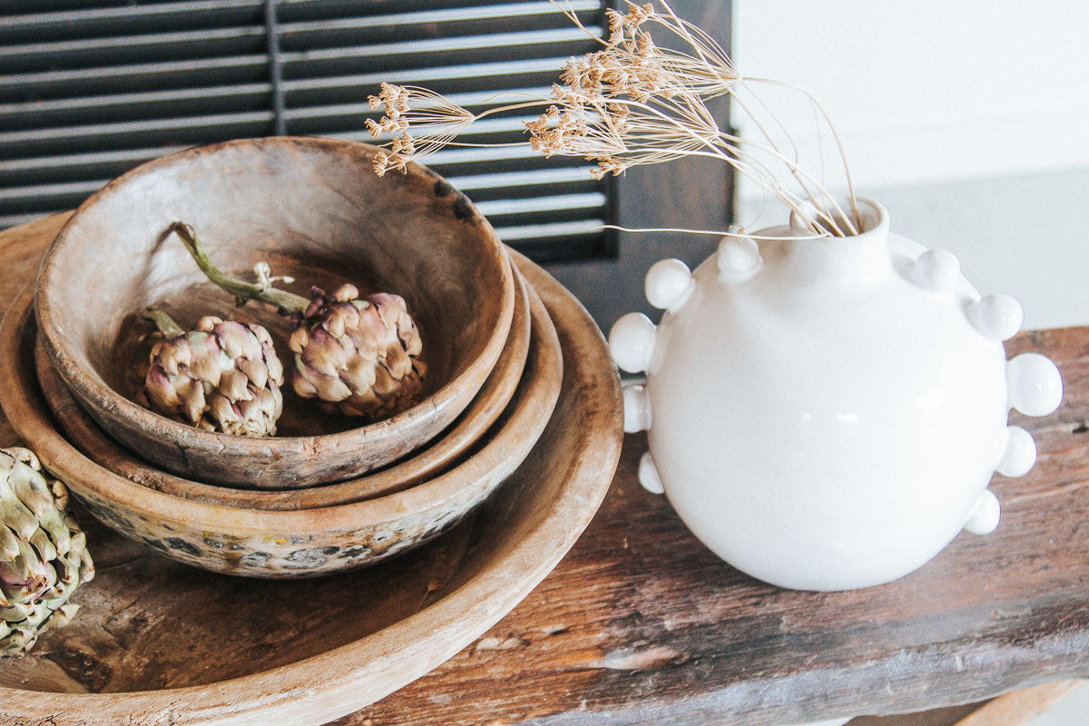 ceramic white scandi boho vase with bobbles