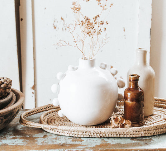 ceramic white scandi boho vase with bobbles