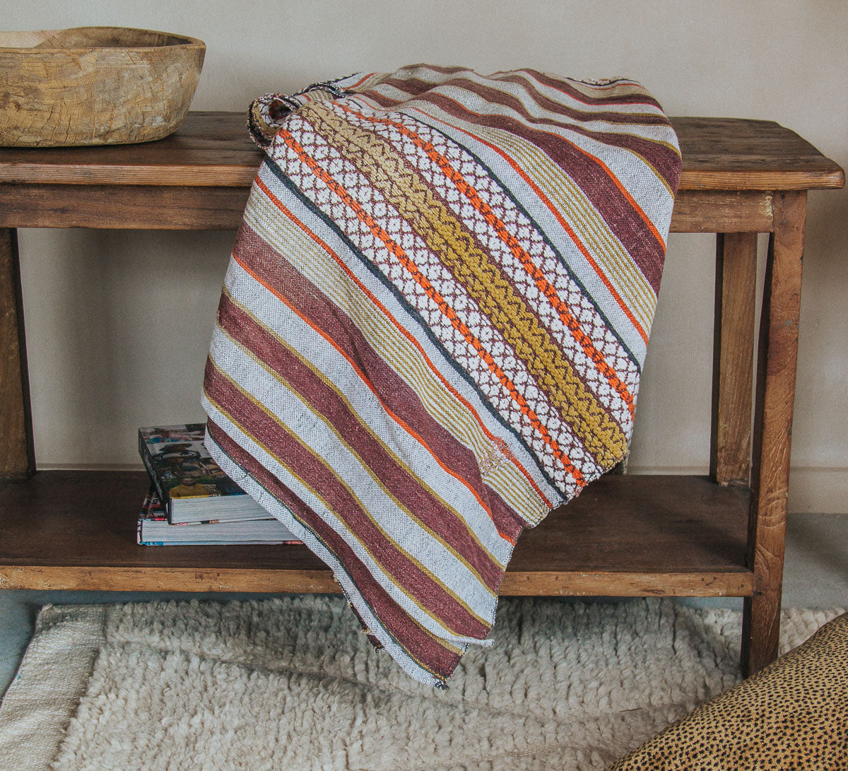 vintage handloomed retro cotton blanket throw in surf colours