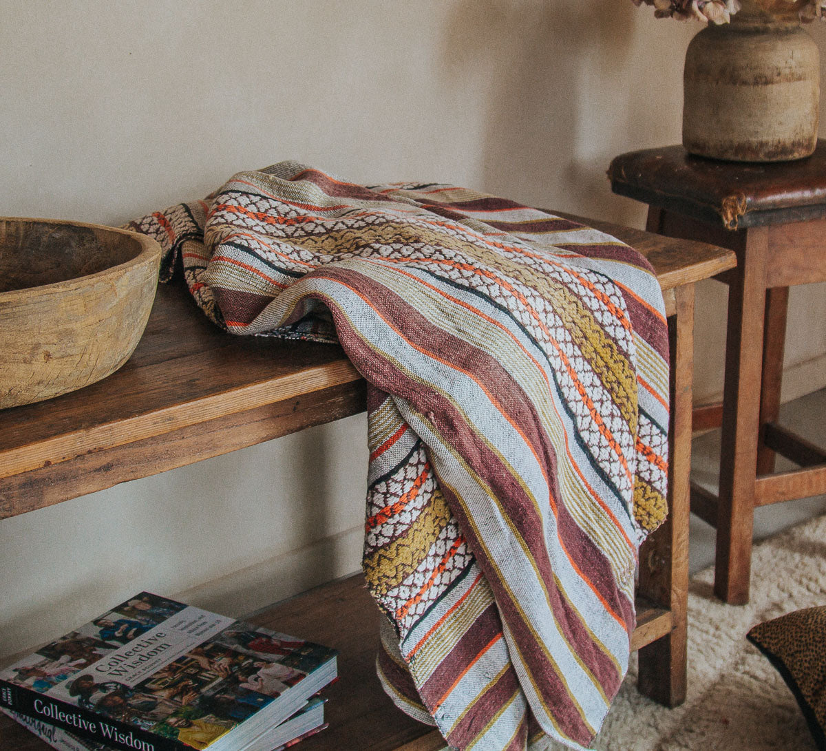 vintage handloomed retro cotton blanket throw in surf colours