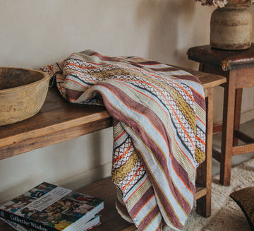 vintage handloomed retro cotton blanket throw in surf colours