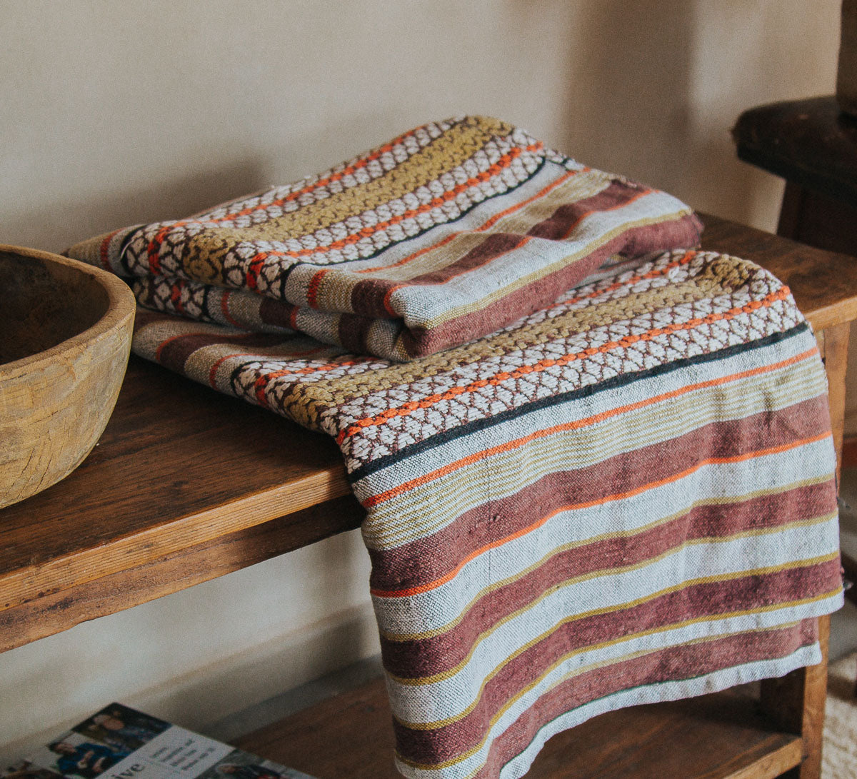 vintage handloomed retro cotton blanket throw in surf colours