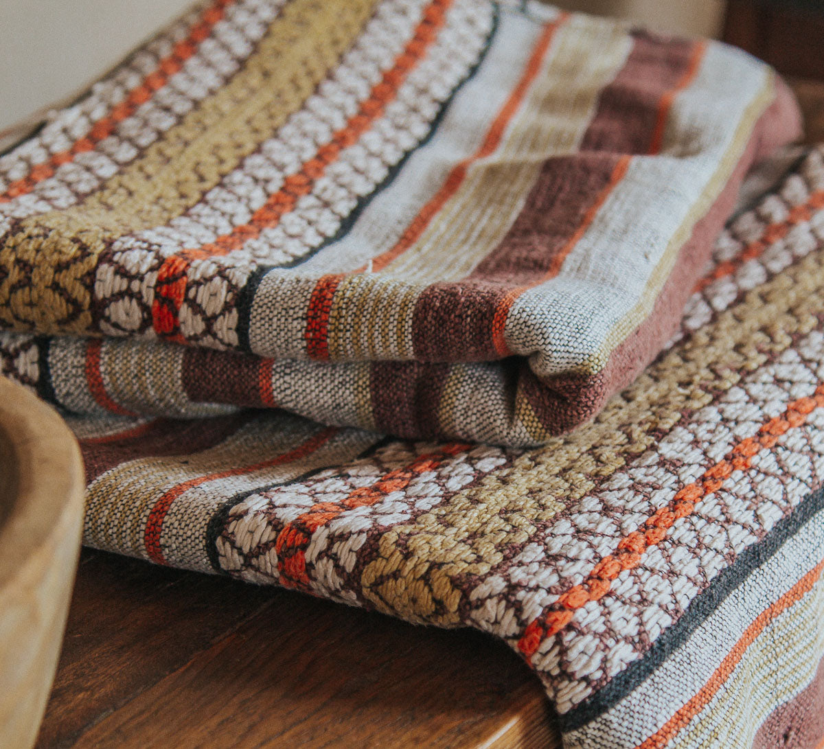 vintage handloomed retro cotton blanket throw in surf colours