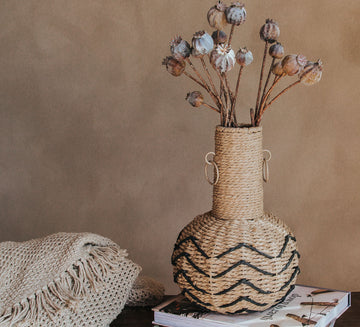 woven rattan vase boho style interior designer style