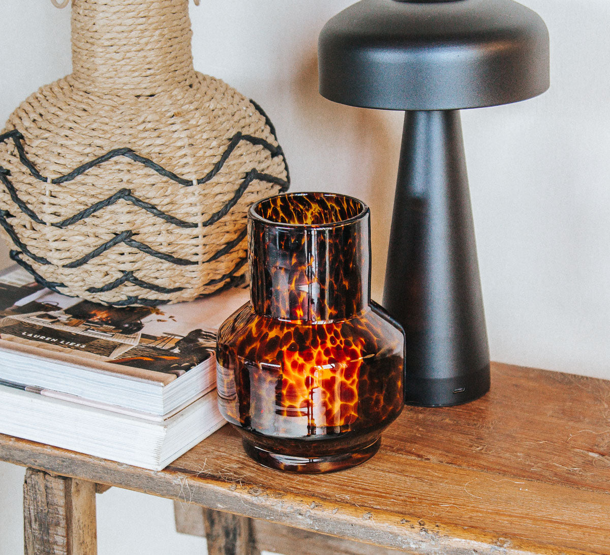 interior design stylish glass leopard print tortoiseshell candle holder vase