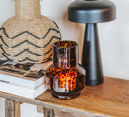 interior design stylish glass leopard print tortoiseshell candle holder vase