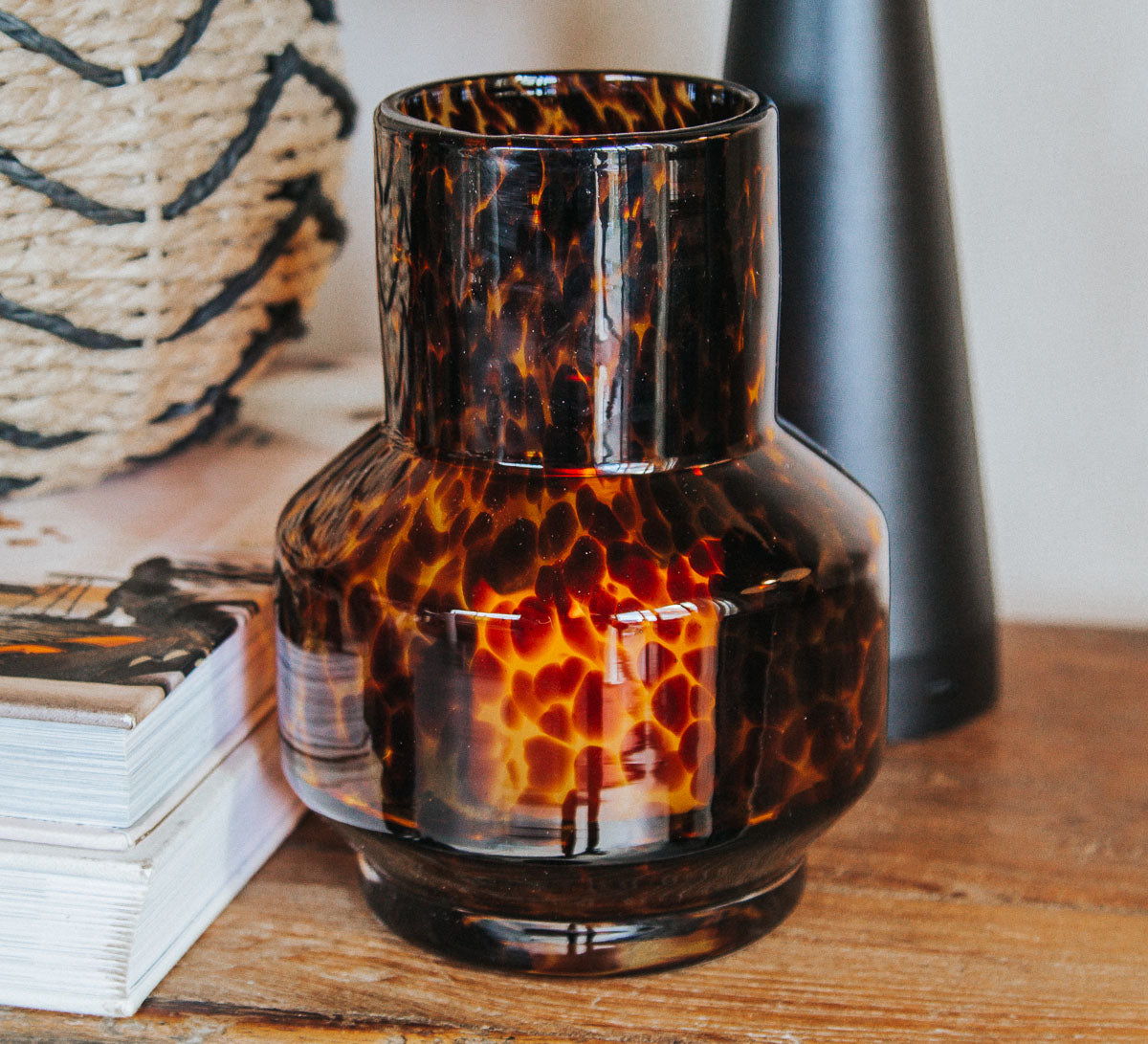 designer tortoiseshell leopard glass candle holder vase