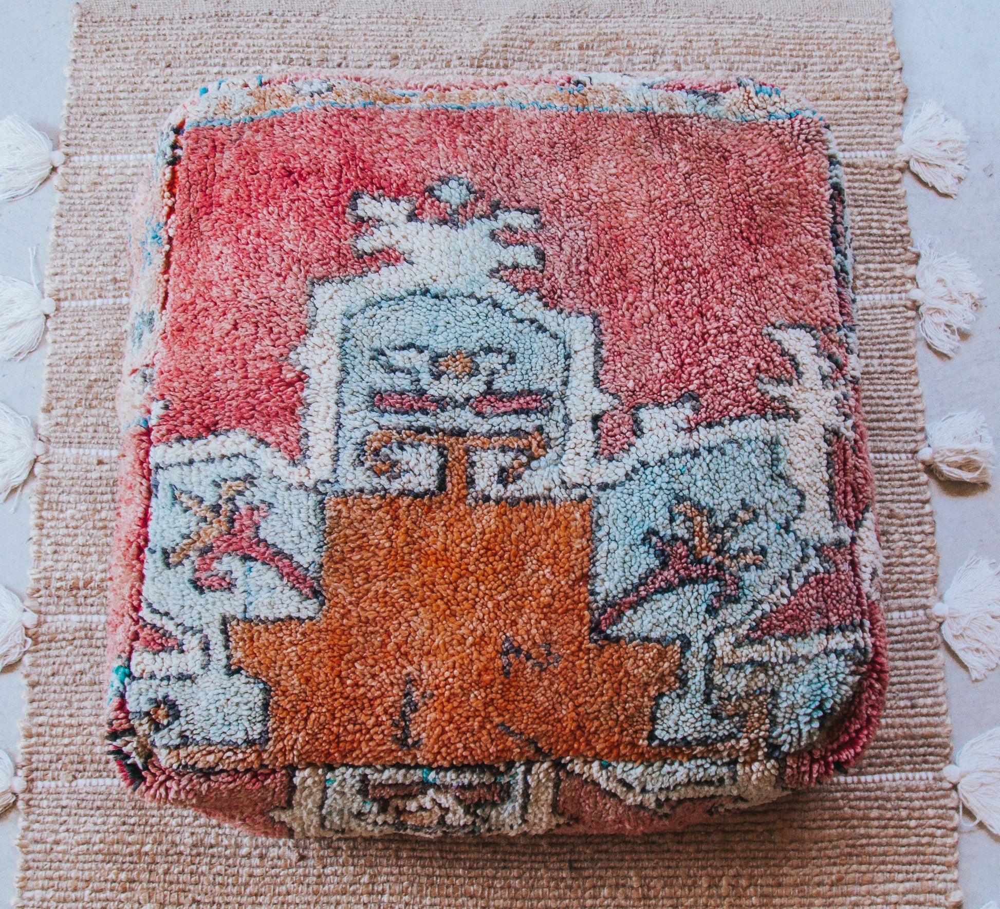 boho vintage recycled moroccan boujaad wool floor cushion