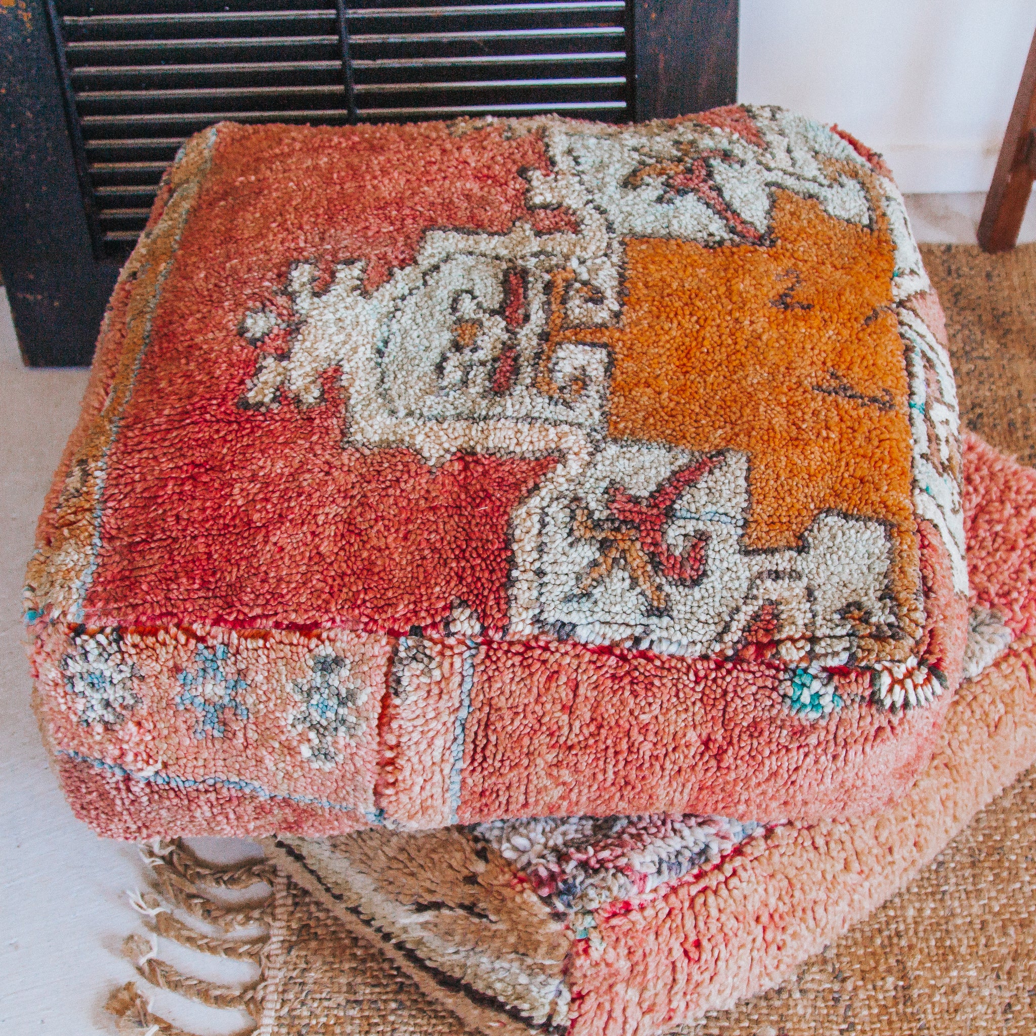 boho vintage recycled moroccan boujaad wool floor cushion