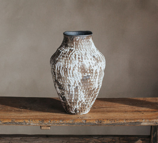 designer style boho ceramic vase in earthy tones